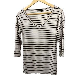 MAX MARA WEEKEND Women's V-Neck Striped 3/4 Sleeve Top Cream Size Small